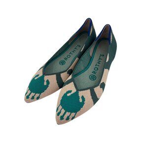 Rothys Women's The Point Moroccan Flats W6 Green Print Recycled Knit Rubber Sole